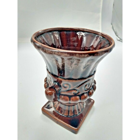 Vintage Beauceware Quebec Canada Glazed Clay Footed Urn Vase 5 7/8" Tall - Picture 4 of 10